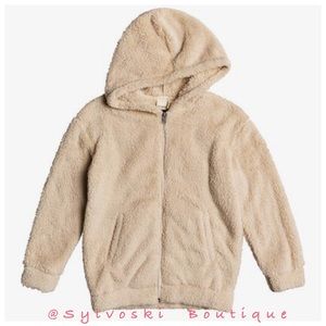 🔥ROXY Girls' Sunny Anyway Sherpa Zip-Up Hoodie NWT